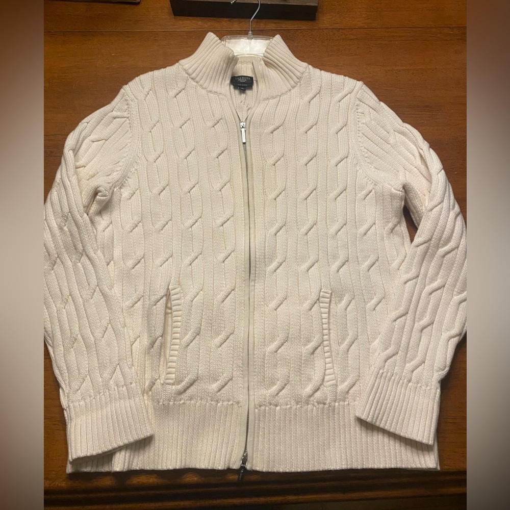 Talbots Cream Cable-Knit Zip-Front Sweater Cardigan